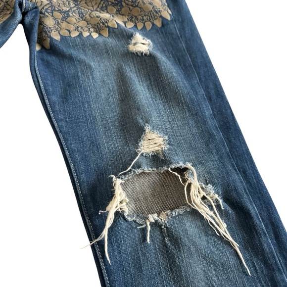 Paige Jimmy Jimmy distressed skinny Jeans women’s sz 27 gold  boho artsy unique - Picture 9 of 15